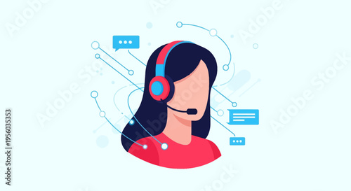Cartoon woman wearing red headset illustration