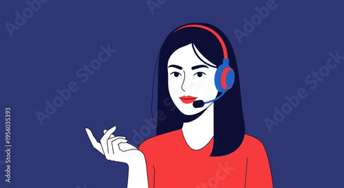 Female customer service representative wearing headset illustration