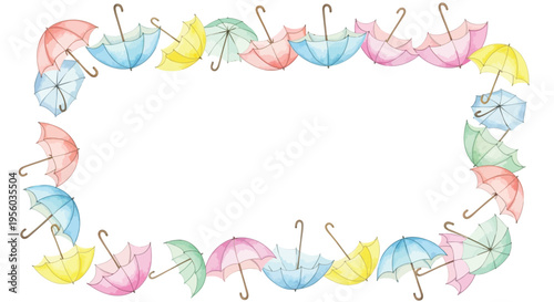 Colorful umbrella border frame vibrant rainy season pattern creative background design
