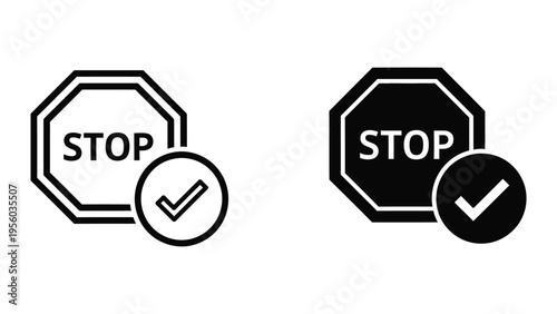 stop signs with checkmarks vector illustration, flat design