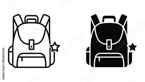 backpack icons with stars, vector illustration, flat design