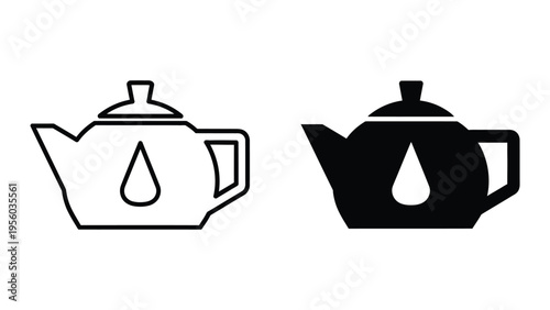 Black and white teapot vector illustration with drop symbol, flat design
