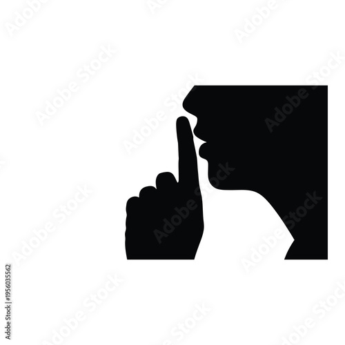 Black silhouette of a person shushing on white background