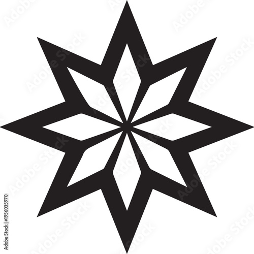 Принти на полотні Eight pointed black star icon with geometric diamond cutouts ideal for modern logo design
