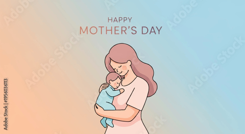 Mother's Day vector illustration of mom holding baby