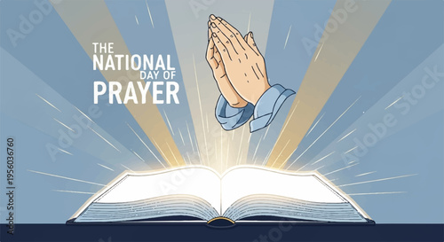 Vector illustration of praying hands over open book