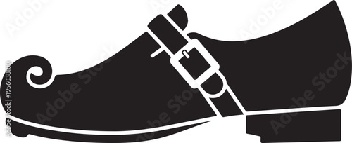 Stylized Black Leprechaun Shoe Silhouette with Large Buckle, Traditional Irish St. Patrick's Day Folklore Illustration , Generative Ai