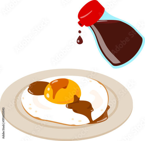 醤油さしから醤油をかけた目玉焼き