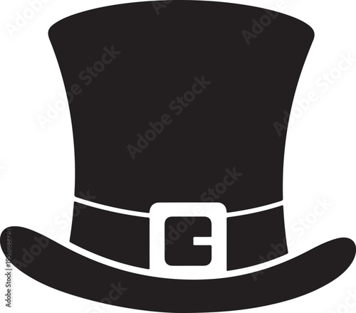 Black Leprechaun Top Hat Silhouette with Buckle for Saint Patrick's Day Decorations and Irish Folklore Illustration isolated on White Background , Generative Ai