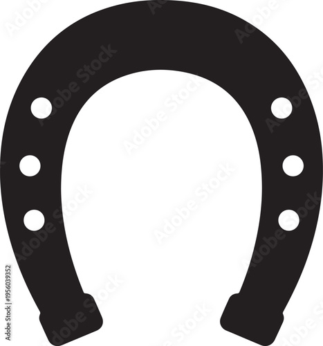 Bold horseshoe silhouette design for good luck charms and equestrian branding, ideal for simple graphic icons and rustic western aesthetics. , Generative Ai