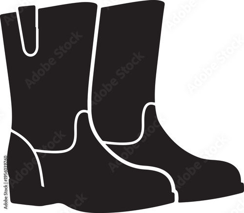 Pair of leprechaun boots silhouette, black rubber wellington boots icon for Irish folklore, gardening and St. Patrick's Day themes , Generative Ai