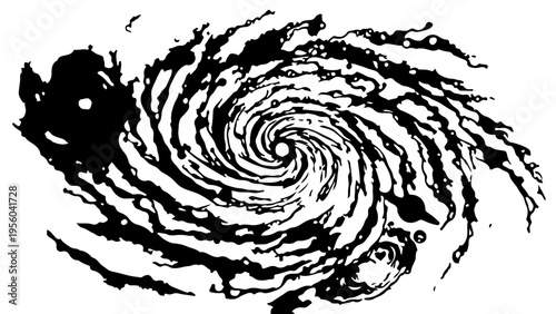 A black and white vector graphic illustration of a swirling whirlpool design