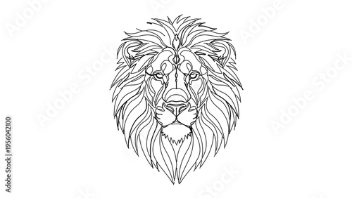 A minimalist line art illustration of a lion's head with a majestic mane