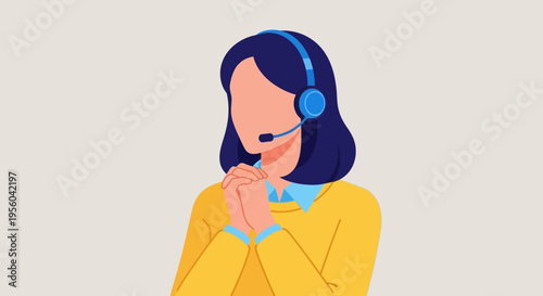 woman wearing headset and speaking, illustration, customer service, support, call cen