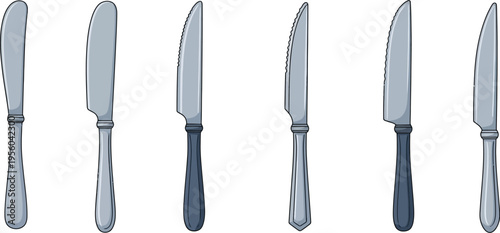 Set of Silverware Knives Isolated on White Background