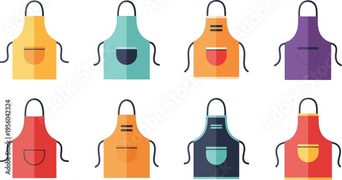 Collection of vibrant kitchen aprons for chefs