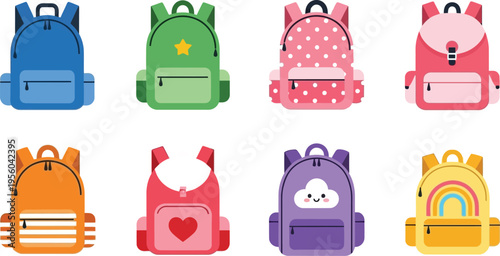 Collection of Diverse Colorful School Backpacks for Kids