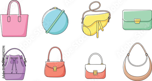 Fashionable Handbags Collection Various Styles and Colors