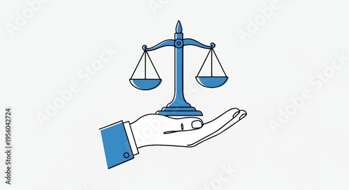 Vector illustration of hand holding balance scales icon