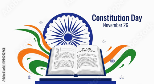 Vector illustration of Constitution Day with book and Indian flag design elements