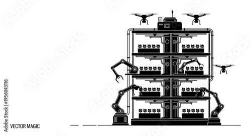 Automated Vertical Farm with Drones and Robotic Arms.