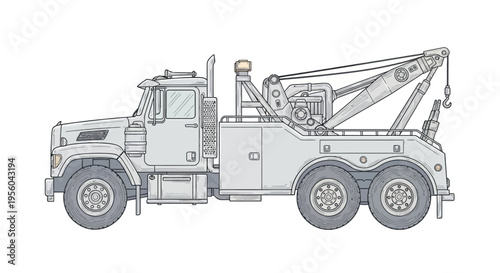 Large Tow Truck Vehicle Side View.