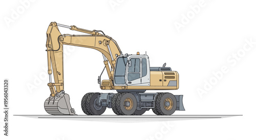 Large Yellow Construction Excavator Machine.