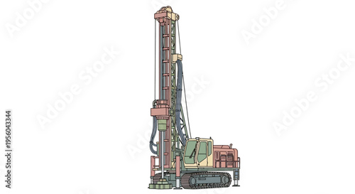 Large drilling machine on wheels operating.