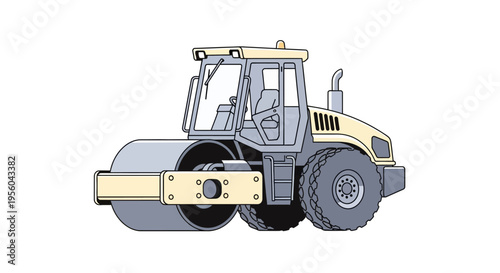 Yellow road roller construction vehicle machine.