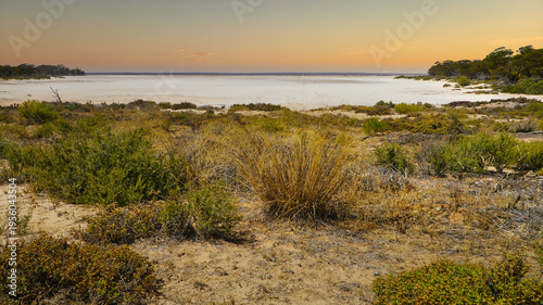 Golden hour over salt lake Western Australia