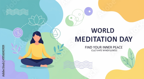 Vector illustration for World Meditation Day, woman meditating