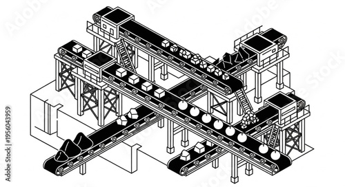 Complex Conveyor System Illustration for Industrial Automation.