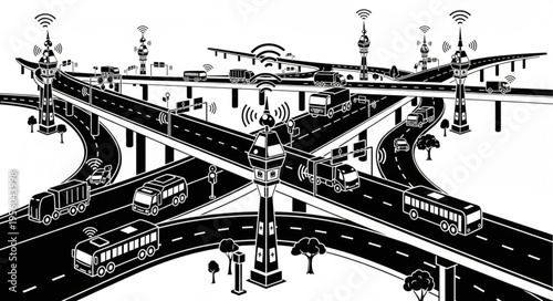 Complex Transportation Network with Buses and Elevated Roadways.