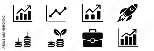 Business growth icons financial success rocket coins sprout briefcase vector illustration