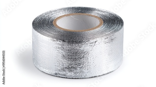 Roll of reflective aluminum foil tape isolated on white background