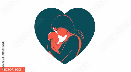 Vector illustration of mother holding baby in heart