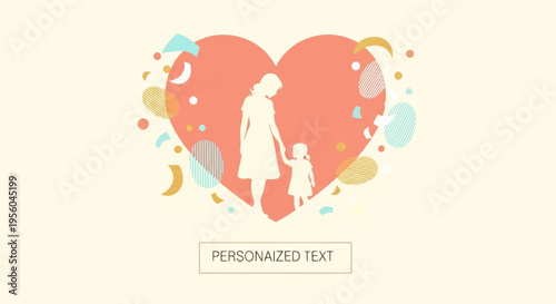 Vector illustration of mother and child in heart shape with customizable text