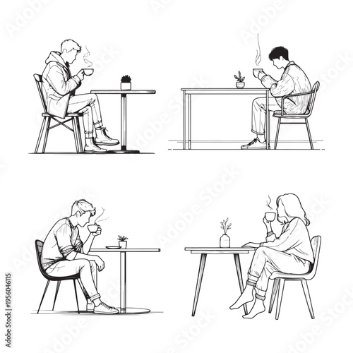 Drinking a hot coffee from a table sitting on a chair