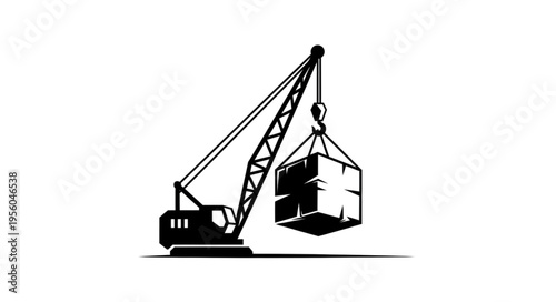 Crane Lifting Heavy Container - Industrial Lifting Equipment Illustration.