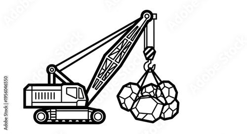 Crane Lifting Rocks - Heavy Machinery in Construction and Industry.