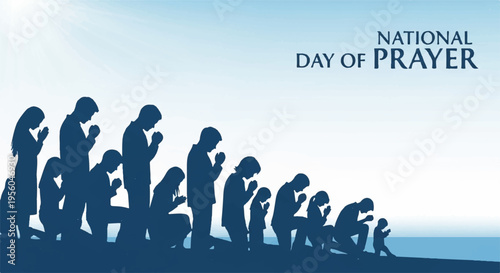 Vector silhouette of people praying on National Day of Prayer