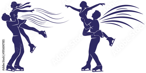 Figure Skating Couple Silhouette Dancing on Ice Vector Illustration eps 10