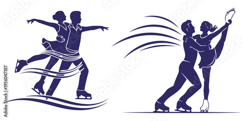 Figure Skating Couple Silhouette Dancing on Ice Vector Illustration eps 10
