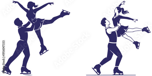 Figure Skating Couple Silhouette Dancing on Ice Vector Illustration eps 10