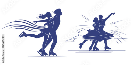 Figure Skating Couple Silhouette Dancing on Ice Vector Illustration eps 10
