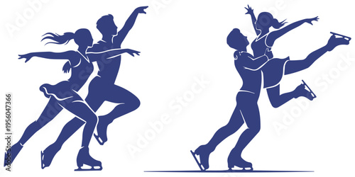 Figure Skating Couple Silhouette Dancing on Ice Vector Illustration eps 10