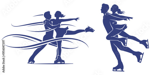 Figure Skating Couple Silhouette Dancing on Ice Vector Illustration eps 10