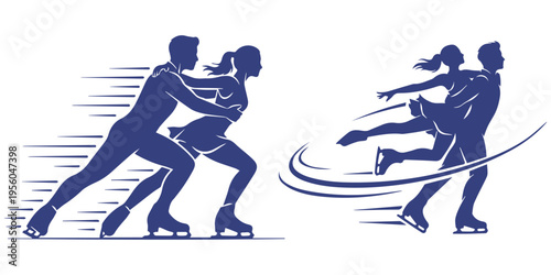 Figure Skating Couple Silhouette Dancing on Ice Vector Illustration eps 10