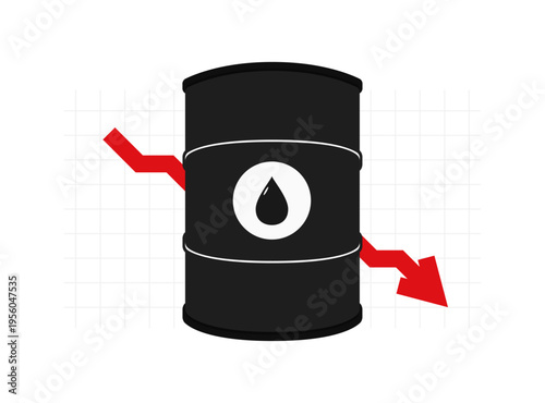 Oil barrel with falling arrow symbolizing decrease in oil price