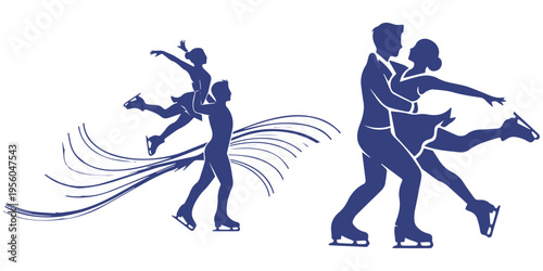 Figure Skating Couple Silhouette Dancing on Ice Vector Illustration eps 10